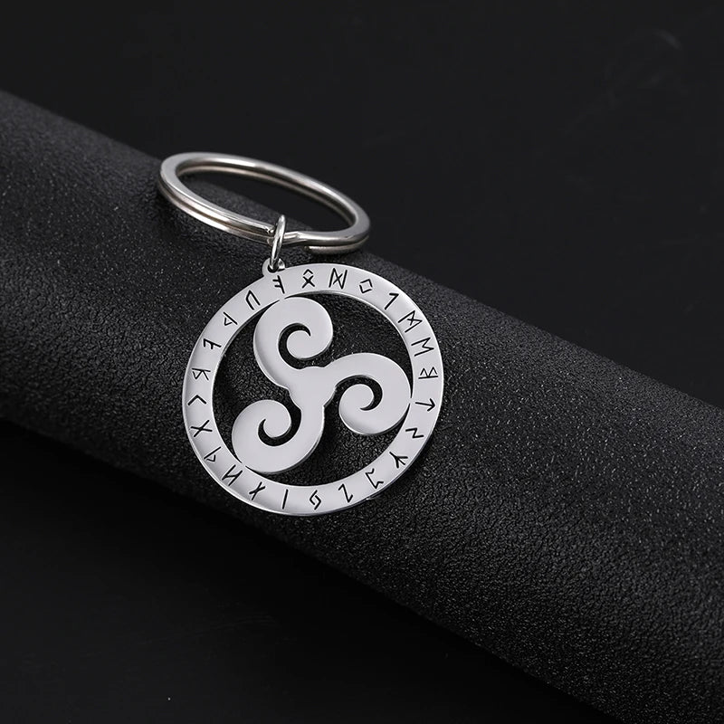 Viking Celtic Knot Pendant Keychain Hollow Stainless Steel Keychain for Men Bag Car Key Rings Chains Tridents Jewelry