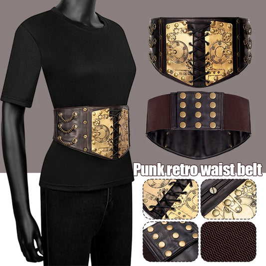 Women Vintage Wide Corset Belt Steampunk Medieval Knight Armors Viking Pirate Costume Waistband Medieval Cosplay Accessories