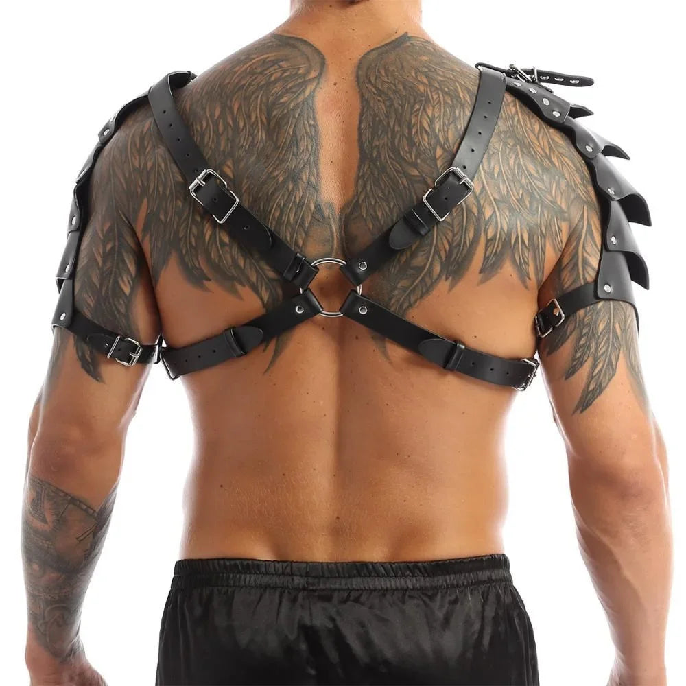 Retro Punk Shoulder Armor Men Steampunk Leather Medieval Pauldrons Viking Knight Chest Belt Suspender Cosplay Costume Accessorie