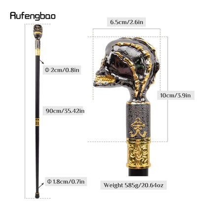 Golden Black Skull Head Big Tooth Steampunk Walking Stick with Hidden Plate Fashion Cane Plate Cosplay Crosier Stick 93cm