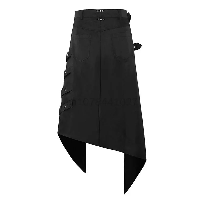 Men Black Gothic Punk Rock Half Kilt Stage Performance Party Club Cosplay Half Skirt Man Streetwear Hip Hop Personality Skirt