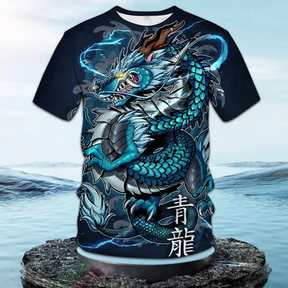 Fashionable and Lnteresting Dragon  Pictures For Men's T-Shirts Trend Digital Printing Casual Round Neck Short Sleeved