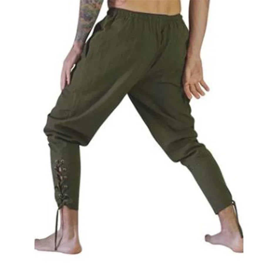 Adult Men Medieval Renaissance Lounge Pirate Horseman Costume Loose Pants Viking Black Brown Navigator Leg Bandage Trouser XXXL