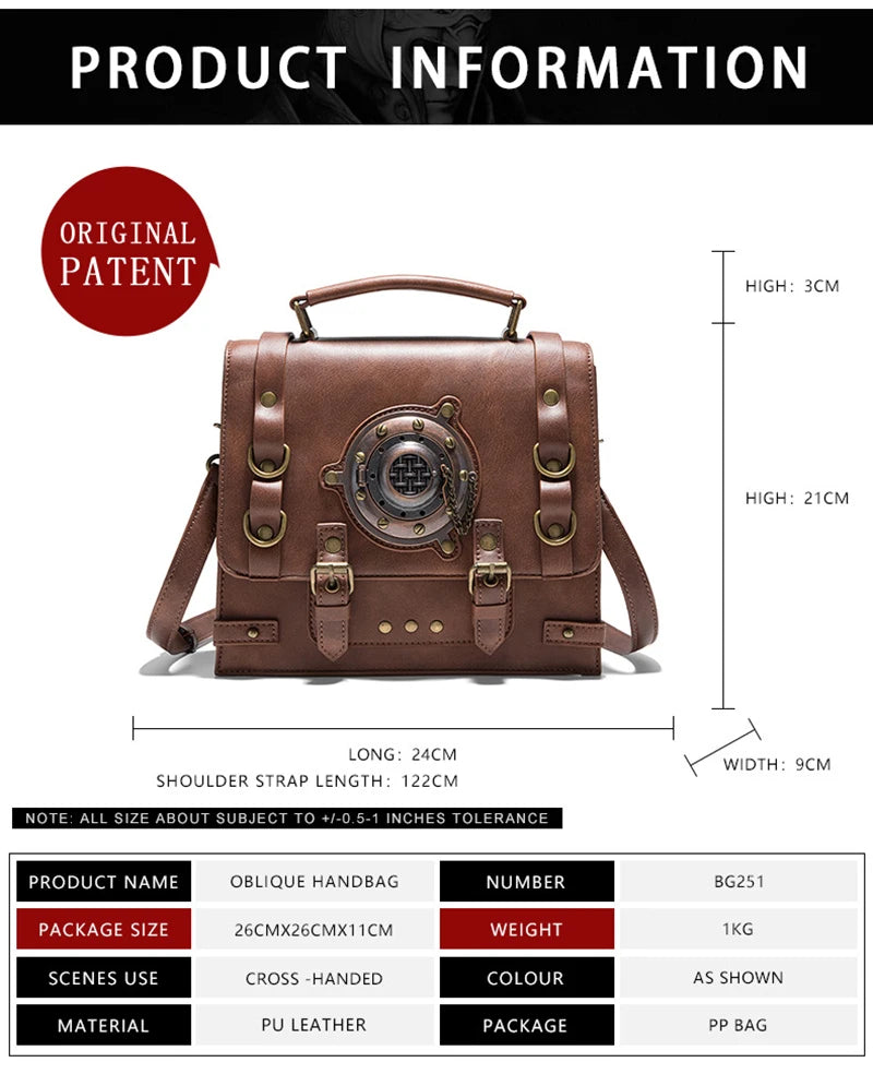 Steampunk Women's Shoulder Bag PU Leather Briefcase Halloween Industrial Vintage Handbag Messenger Tote Side Hand Bag Man