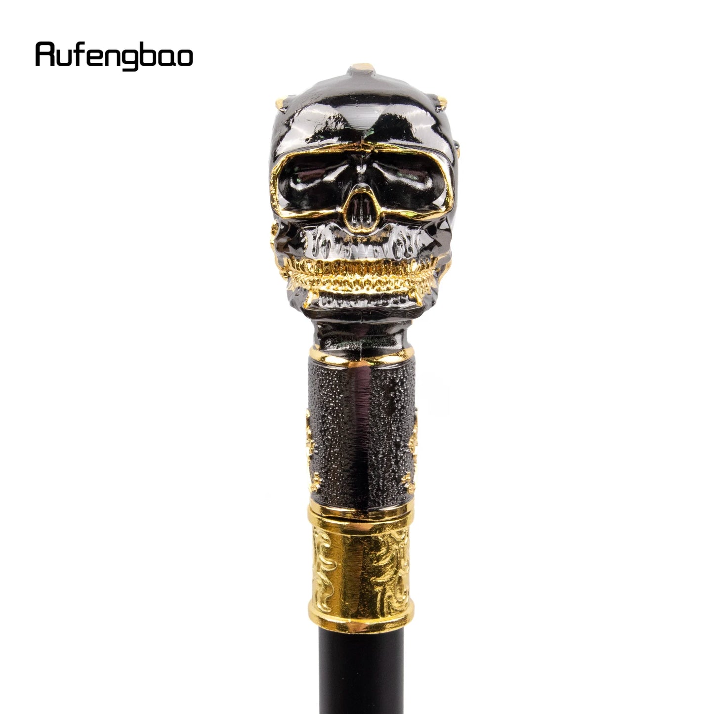 Golden Black Skull Head Big Tooth Steampunk Walking Stick with Hidden Plate Fashion Cane Plate Cosplay Crosier Stick 93cm