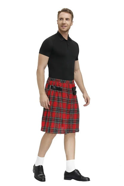 Men Scotland Kilt Traditional Plaid Belt Pleated Bilateral Chain Gothic Punk Hip-hop Avant Garde Scottish Tartan Pants Skirts