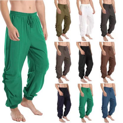 Adult Men Pirate Pants Vintage Medieval Renaissance Lounge Costume Loose Pants Viking Black Brown Trouser