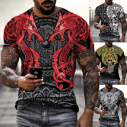 New Fashion Men Viking Tattoo Art T Shirt 3D Print T-shirts Short Sleeve Casual Tops