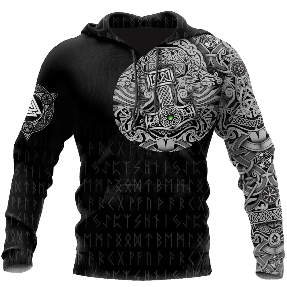 2024 New Hoodie 3d Viking Harajuku Print Pullover Men's Hooded Sweatshirt Oversized Vintage Male Clothing Fall Long Sleeve