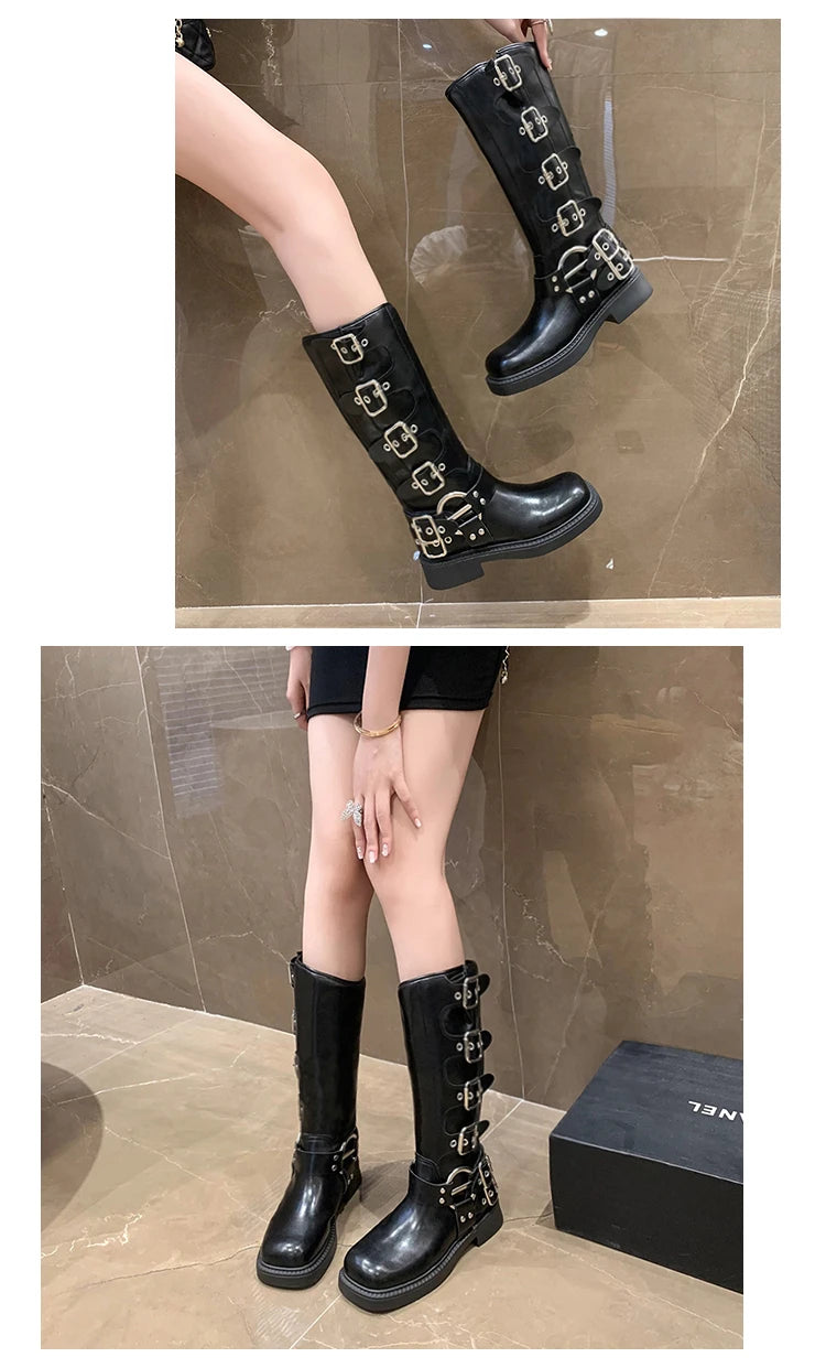 Lady Boots Women's Rubber Shoes Rain Sexy High Sexy Luxury Designer Square Toe Winter Footwear Boots-women