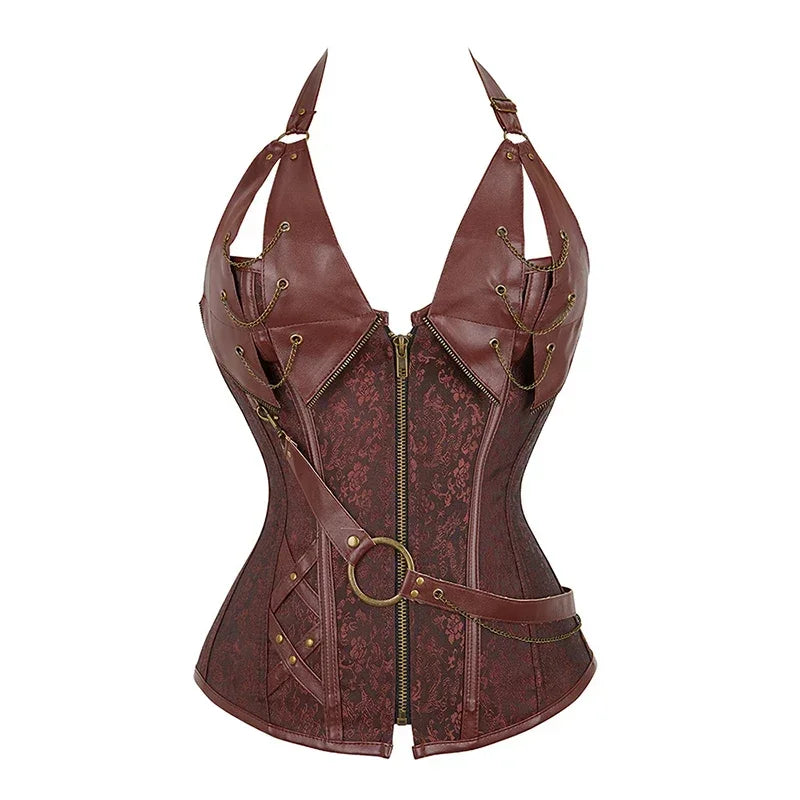 Medieval Viking Pirate Costume Women Bustiers Corsets  Gothic Leather Overbust Corselet Steampunk Corset Vest Bustiers