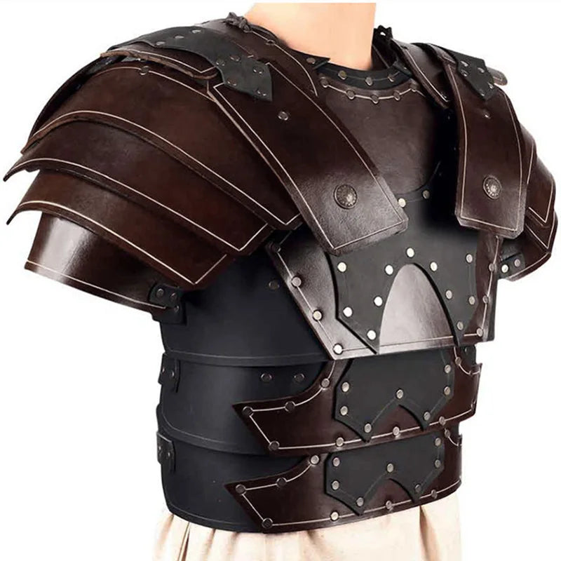 Medieval Steampunk Gladiator Shoulder Chest Armor Viking Knight Cosplay Costume PU Leather Breastplate Gothic Vest LARP Cuirass