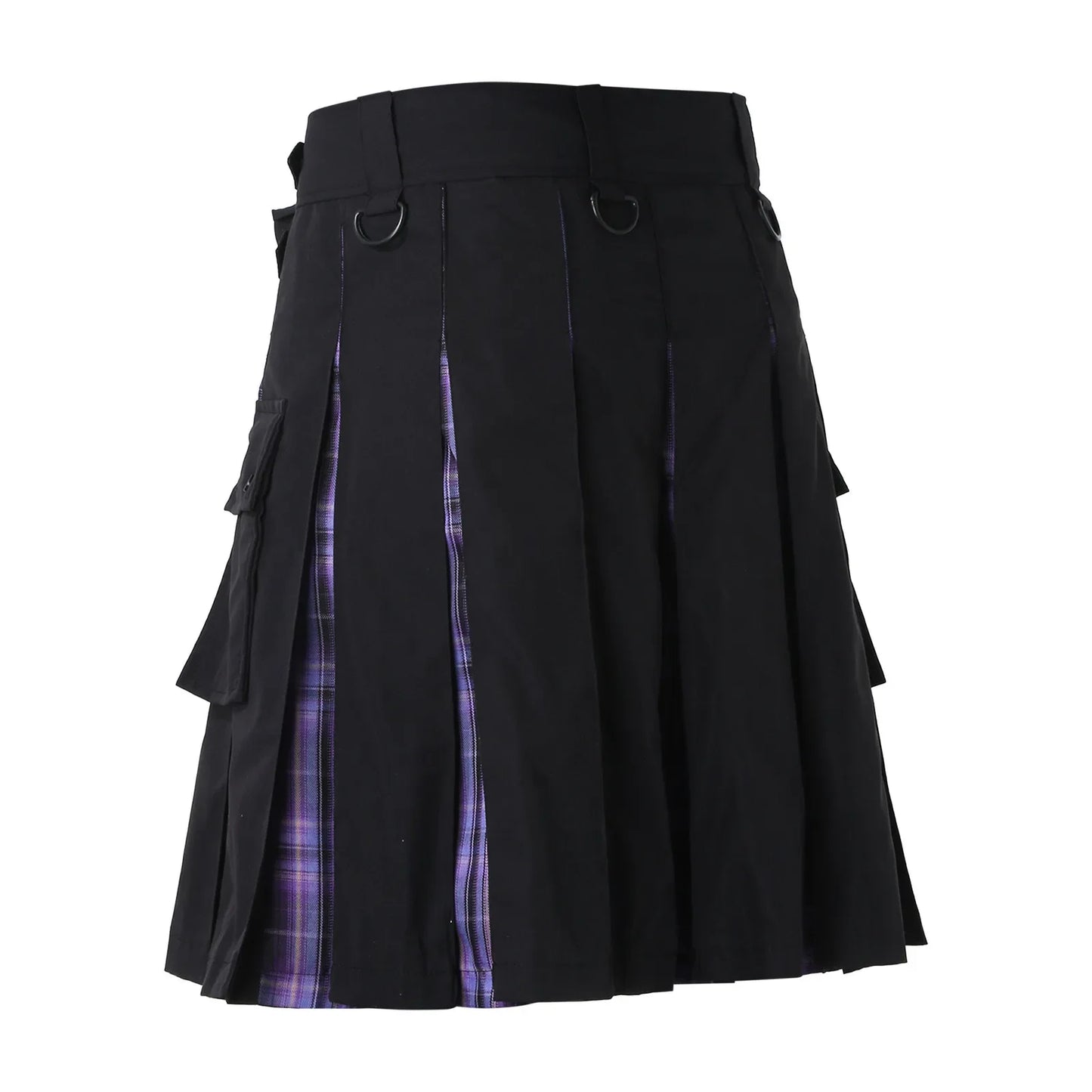 Men'S Fashion Scottish Retro Kilt Cosplay Pleated Casual Scottish Style Plaid Contrast Highland Pocket Traditional Utility Skirt