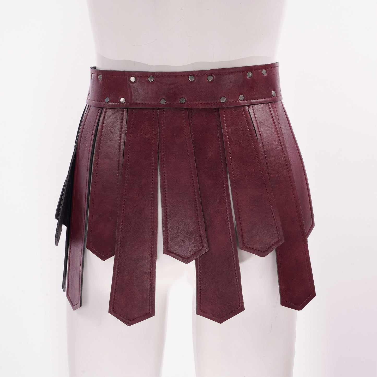 Mens Roman Patent Leather Skirts Medieval Warrior Adjustable Rivets Tassel Waist Belt with Buckle Gladiator Kilt Cosplay Bottoms