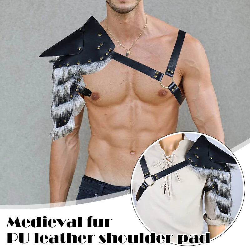 Medieval Fur Cape Shawl Roman Gladiator Leather Shoulder Armor Viking Knight Warrior Pauldrons Renaissance Cosplay Costume