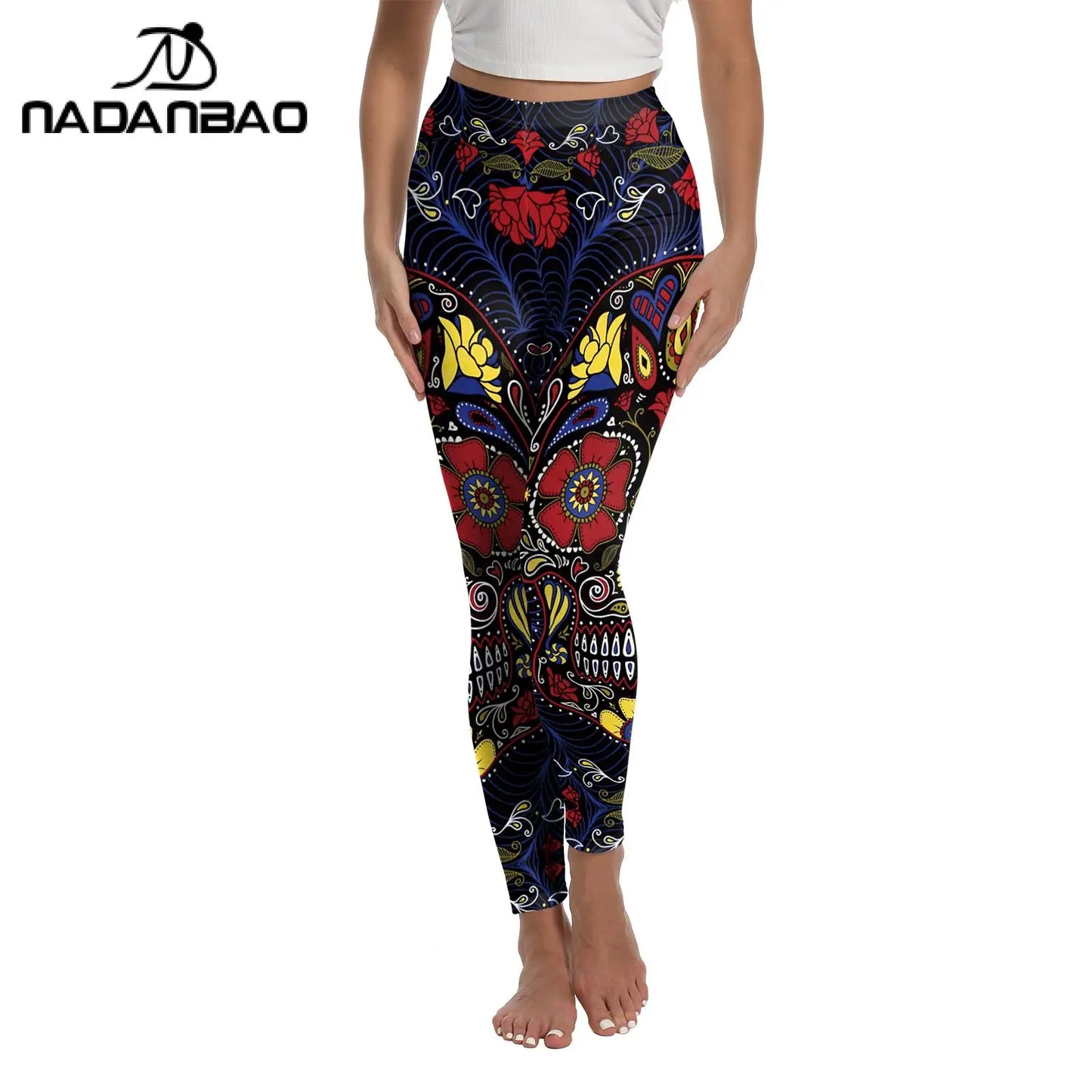 Nadanbao Women's Leggings Gothic Style Skull Totem Print 3D Printed High Waisted Casual Elastic Leggings Yoga Sports Trousers