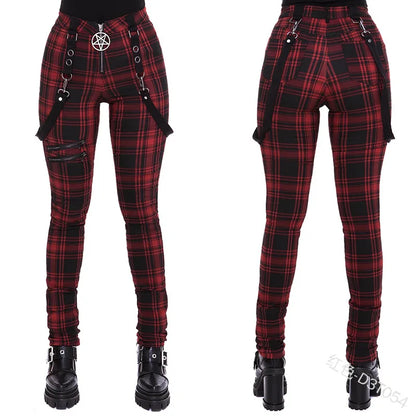 Women Cosplay Plaid Pants High Waist Gothic Punk Pant Medieval Streetwear Costumes Woman Zipper Y2k Long Bottoms Pants Trousers