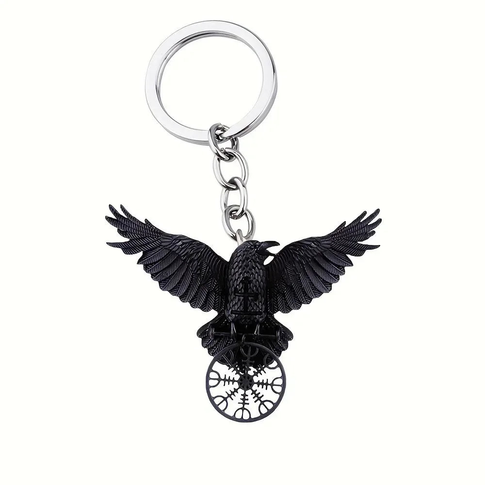 New Exquisite Fashion Retro Gothic Black Viking Amulet Crow Pendant Keychain For Men And Women Jewelry Accessories Wholesale