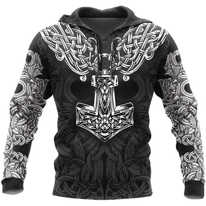 2024 New Hoodie 3d Viking Harajuku Print Pullover Men's Hooded Sweatshirt Oversized Vintage Male Clothing Fall Long Sleeve