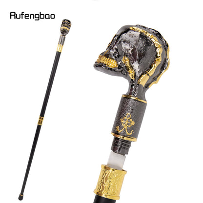 Golden Black Skull Head Big Tooth Steampunk Walking Stick with Hidden Plate Fashion Cane Plate Cosplay Crosier Stick 93cm