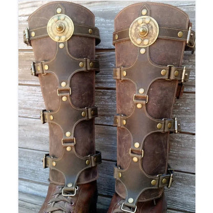 Medieval Renaissance Greaves Boots Shoes Cover Leather Leg Armor Larp Viking Warrior Knight Costume Strap Puttees For Men Women