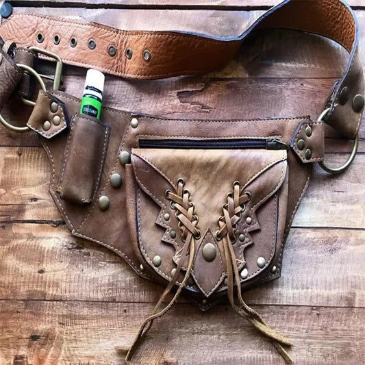 Steampunk Vintage PU Leather Utility Belt Pouch Fanny Pack Festival Medieval Waist Pocket Motorcycle Drop Leg Bag For Women Men