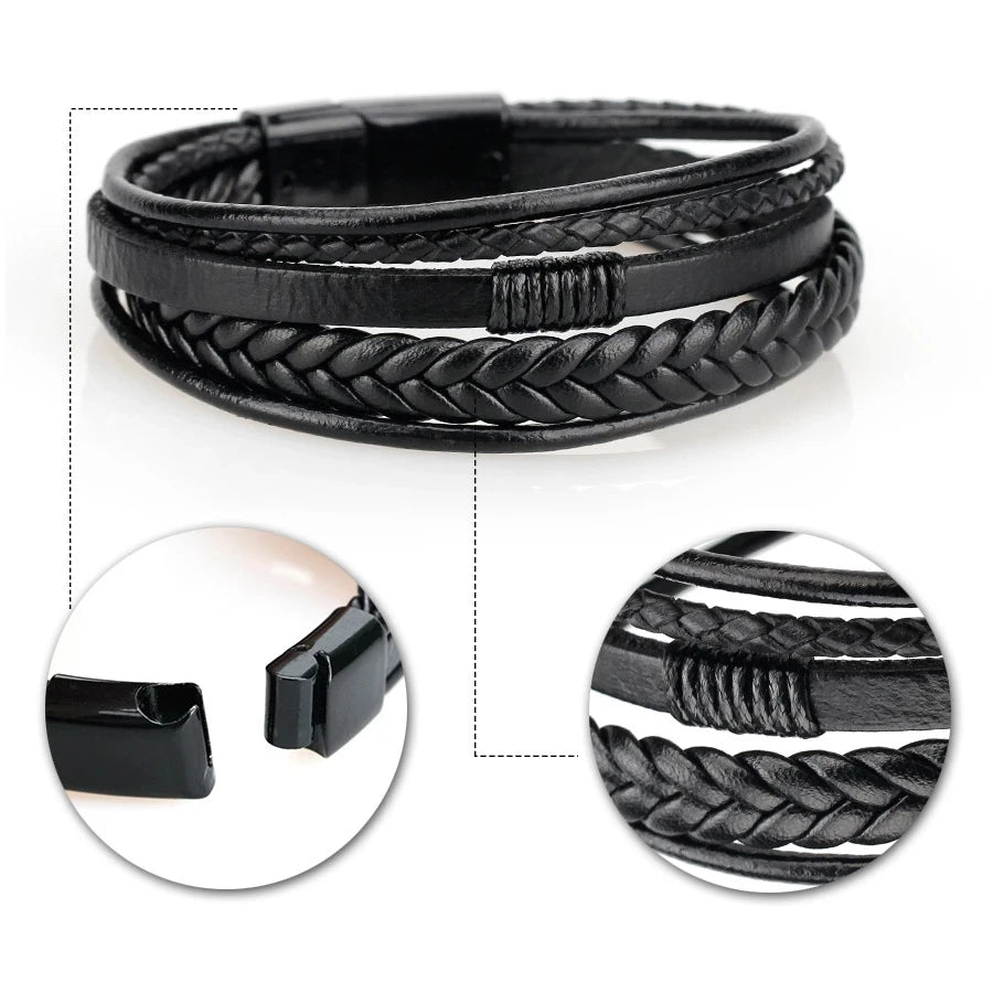 Men Genuine Leather Bracelets Multilayer Braided Rope Bracelets for Man Jewelry Bracelet Homme