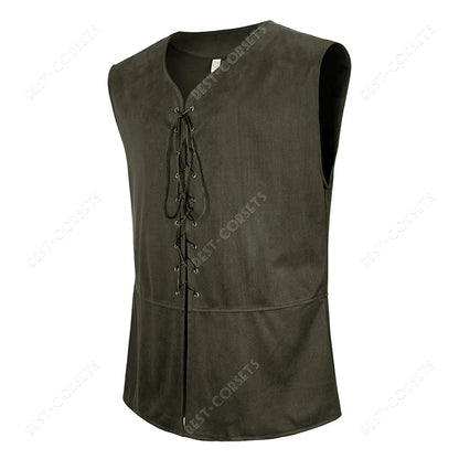 Medieval Vest Men Costume Renaissance Vest Steampunk Lace-Up Pirate Vest Plus Size Gothic Waistcoat Brown