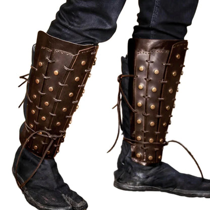 Medieval Steampunk Samurai Knight Pu Leg Armor Greaves Viking Pirate Shin Guard Fantasy Gaiters Boot Shoes Cover Cosplay Prop