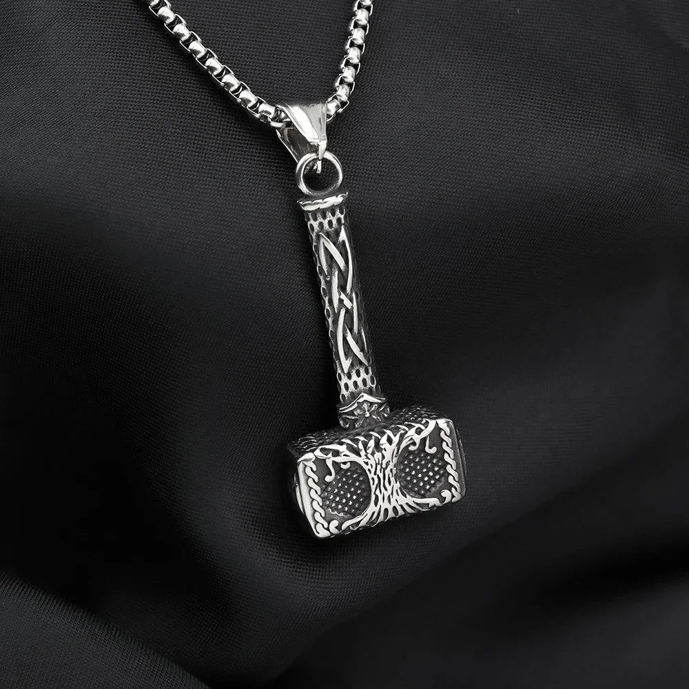 Titanium Steel Thor Hammer Stainless Steel Viking Life Tree Pendant Necklace Jewelry Holiday Gift