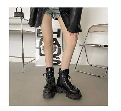 Platform Thick Gothic Boots Lady Buckle Autumn Shoes Women Wedges Ankle Boots Punk Street Cosplay Botas Motorcycle Chain Booties