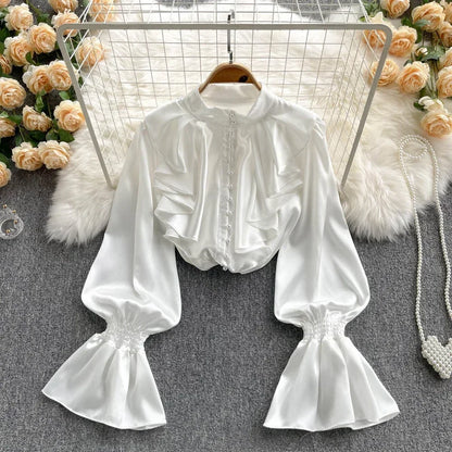 Gothic Y2k Shirts Women Vintage Lolita Style Gigot Sleeve Blouses Girls Victorian Sweet Lace Ruffles Bandage Tops Blusas Mujer