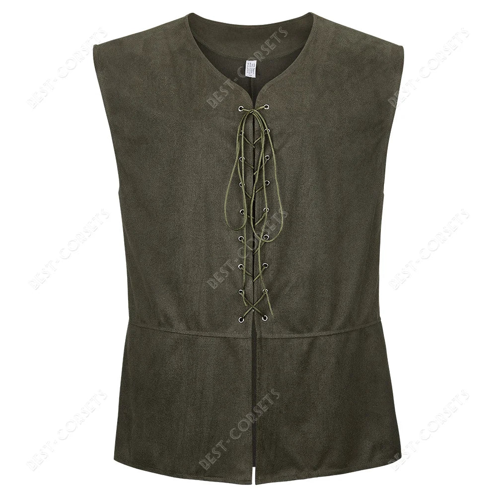 Medieval Vest Men Costume Renaissance Vest Steampunk Lace-Up Pirate Vest Plus Size Gothic Waistcoat Brown