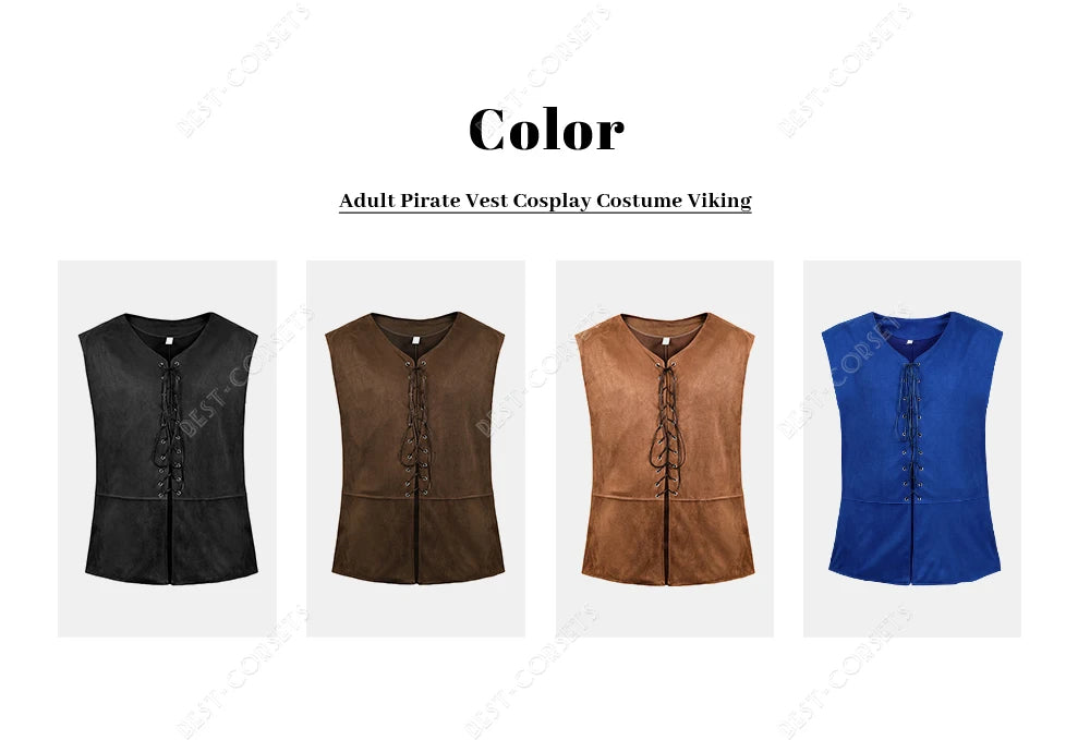 Medieval Vest Men Costume Renaissance Vest Steampunk Lace-Up Pirate Vest Plus Size Gothic Waistcoat Brown