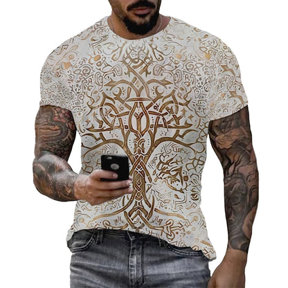 Viking Tattoo 3D Printed Men T-Shirt Tree Of Life Graphics With Triquetra T Shirt Nordic Warrior Style Vintage Designer Clothing