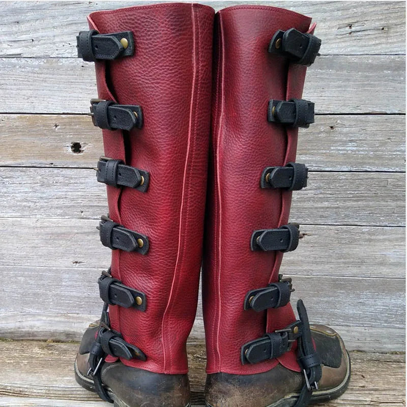 Medieval Viking Knight Leather Leg Armor Gaiters Steampunk Boots Shoes Cover Pirate LARP Cosplay Costume Greaves For Men Women