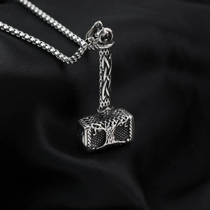 Titanium Steel Thor Hammer Stainless Steel Viking Life Tree Pendant Necklace Jewelry Holiday Gift