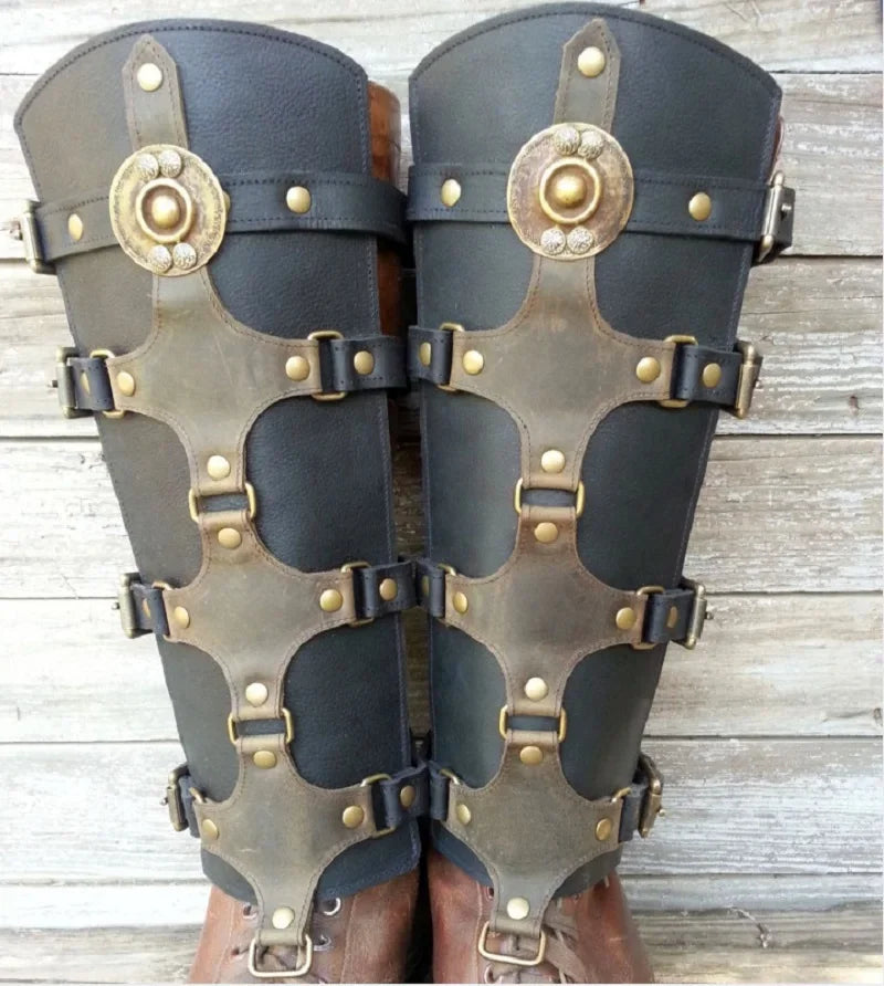 Medieval Renaissance Greaves Boots Shoes Cover Leather Leg Armor Larp Viking Warrior Knight Costume Strap Puttees For Men Women