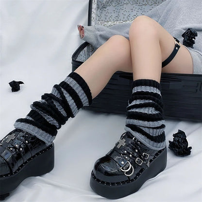 Gothic Women's Striped Leg Warmers Lolita Long Socks Knitted Leggings Japanese Sweets Winter Socks Kawaii Arm Ankle Warmers