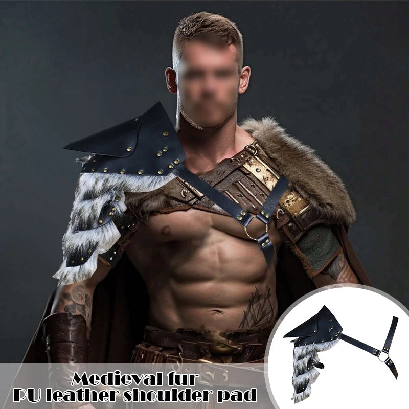 Medieval Fur Cape Shawl Roman Gladiator Leather Shoulder Armor Viking Knight Warrior Pauldrons Renaissance Cosplay Costume