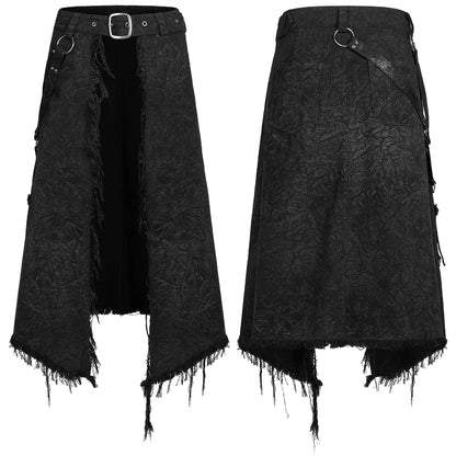 PUNK RAVE Men's Gothic Dark Textured Printed Stylish Kilt Decorated Which Is Detachable Leather Loop Party Club Men Skirts Pants