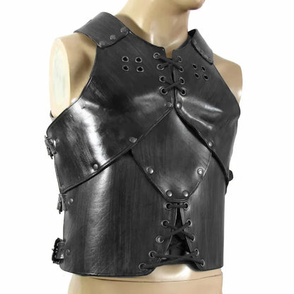 2023 Medieval Viking Warrior Chest Shoulder Armor PU Leather Rivet Lace Up Armor Battle Suit Steampunk Breastplate LARP Costume