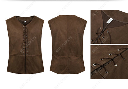 Medieval Vest Men Costume Renaissance Vest Steampunk Lace-Up Pirate Vest Plus Size Gothic Waistcoat Brown