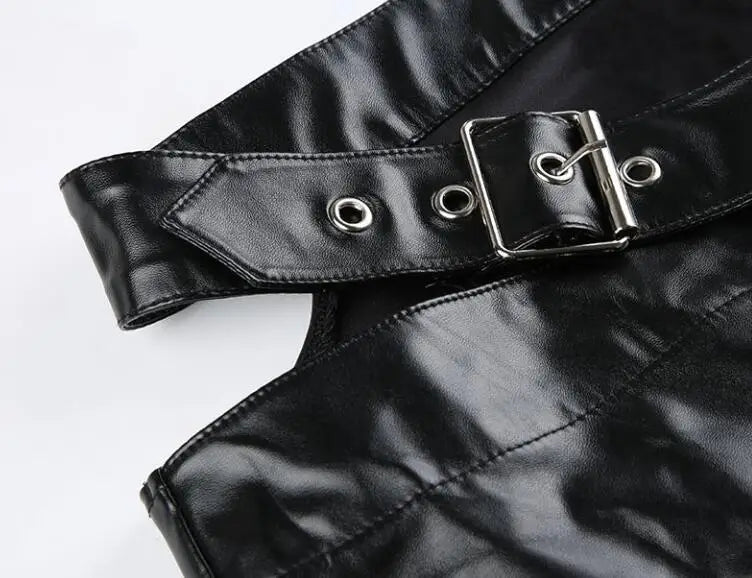 Faux Leather Flared Pants For Women Y2K Streetwear Goth Buckle Belt Leather Trouesrs