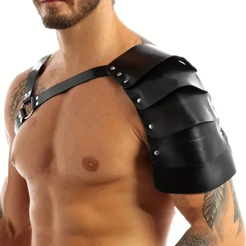 Retro Punk Shoulder Armor Men Steampunk Leather Medieval Pauldrons Viking Knight Chest Belt Suspender Cosplay Costume Accessorie