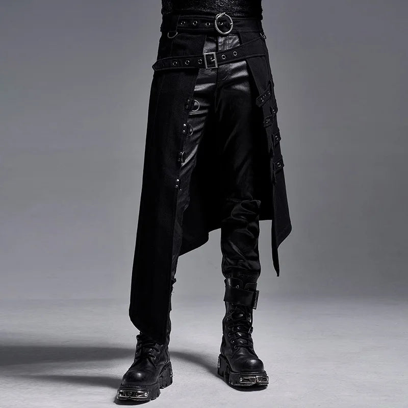 Men Black Gothic Punk Rock Half Kilt Stage Performance Party Club Cosplay Half Skirt Man Streetwear Hip Hop Personality Skirt