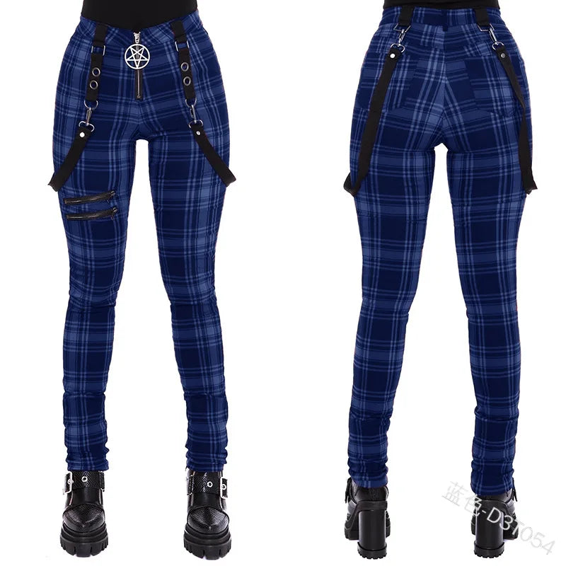 Women Cosplay Plaid Pants High Waist Gothic Punk Pant Medieval Streetwear Costumes Woman Zipper Y2k Long Bottoms Pants Trousers