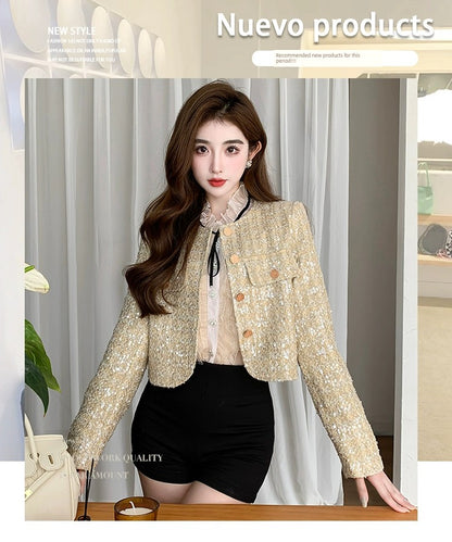 Classic Style Fashionable Girl Long Sleeve Chunky Short Sequins