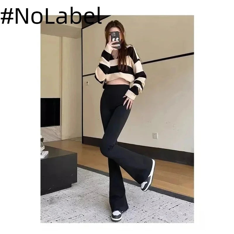 NoneLabelCollection Flare Pants Gothic Sexy Clothing Seamless Leggings Bell-bottomed Pants Y2k Shark Pants Winter High Street