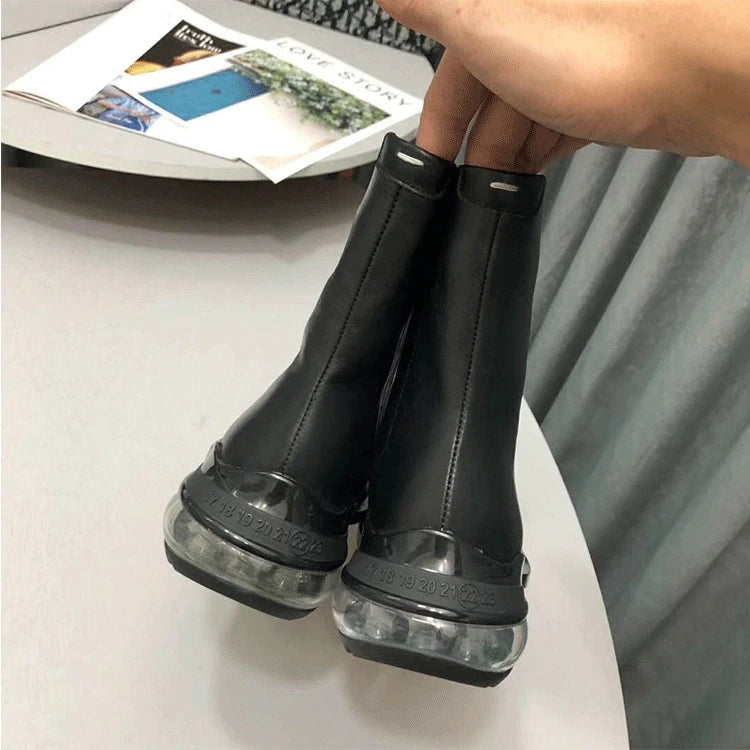 New Real Leather Split Toe Boots Women Ninja Tabi Boots For Women Fashion Winter Shoes Women Ankle Boots Cow Leather Botas Mujer